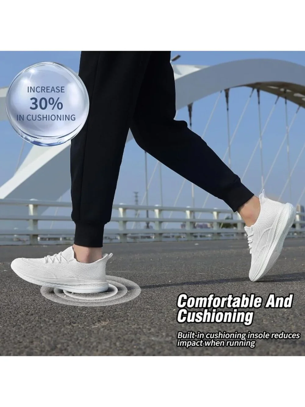 Men's White Running Shoes Slip On Walking Shoes Non Slip Lightweight Sneakers